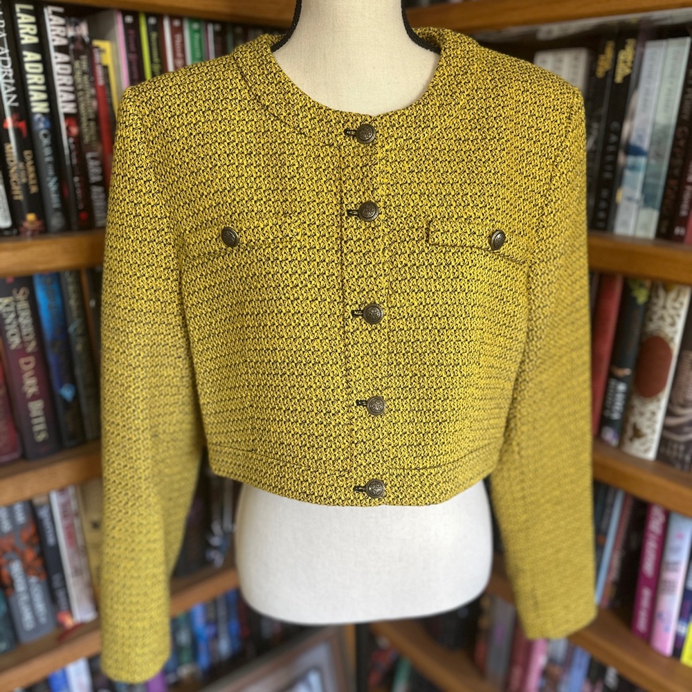 Zara Mustard and Black Textured cropped blazer